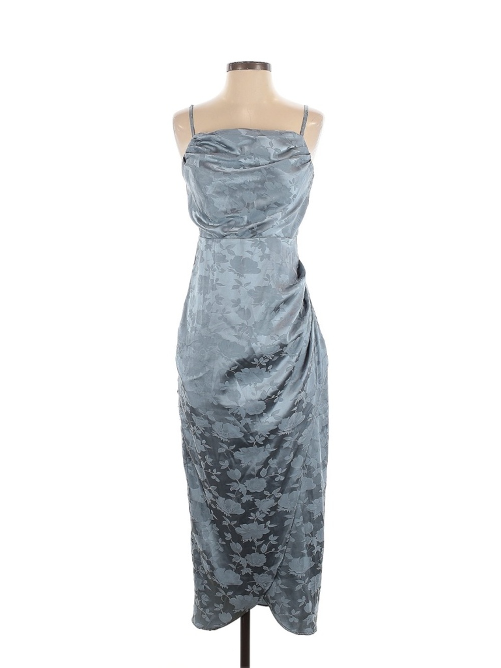 Lulu's Slate Blue Floral Jacquard Dress